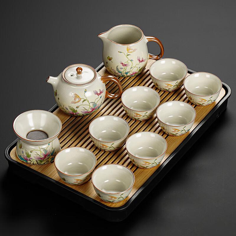 Lainuo Ru Kiln Poppy 11-Piece Teaware Set with Tea Tray