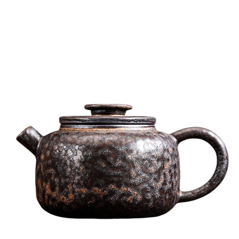 Old Rock Mud Rough Pottery  Tea Pot Retro Black Gold glazeTeapot Tea Kettle Tea Ceremony Tea Making Single Pot Tea Ceremony