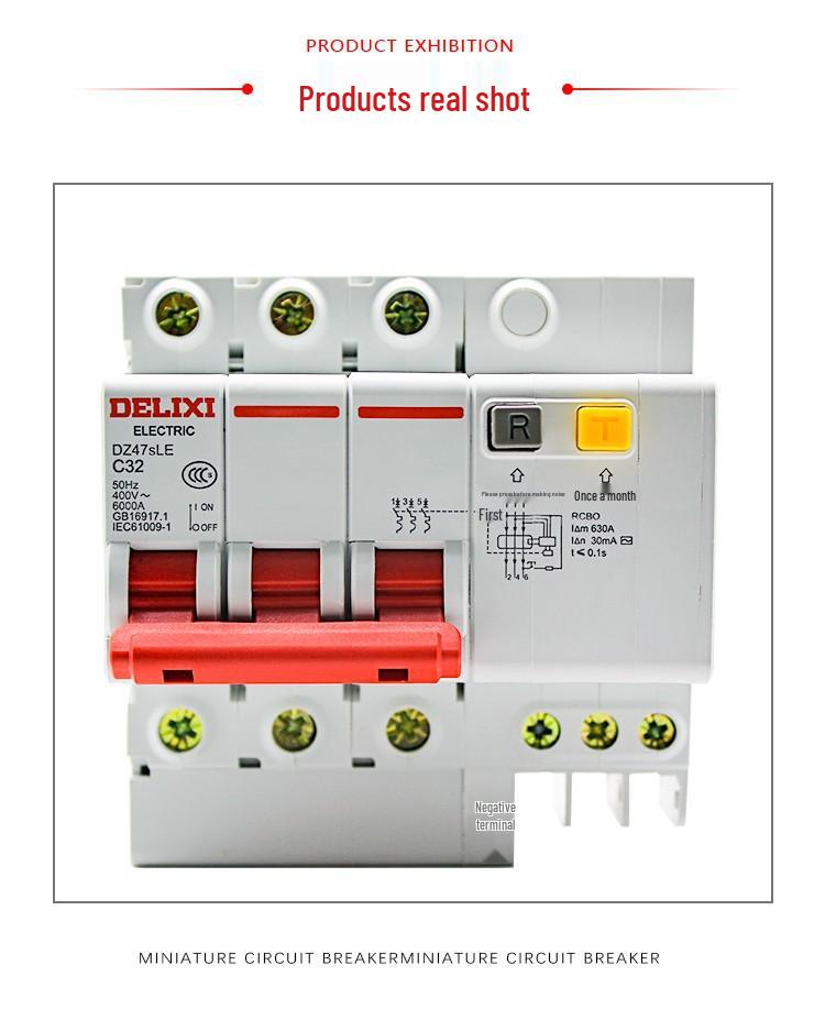 Delixi DZ47SLE 3-Phase Earth Leakage Circuit Breaker with 3P Protection, 380V