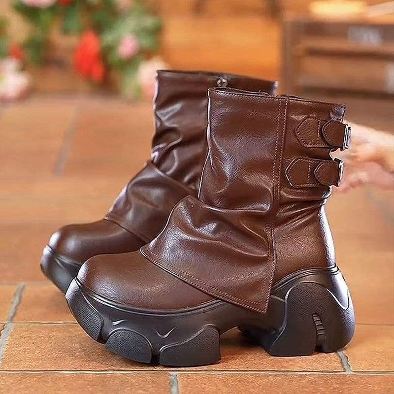 Height Increasing Pile Middle Tube Boots For Women,  Autumn Winter New Fashion Versatile Short Boots, Thick Soled Snow Boots