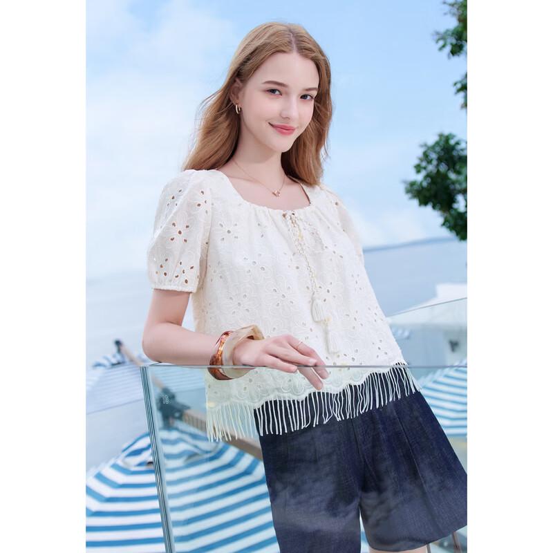 BETU Women's Embroidered Puff Sleeve Shirt