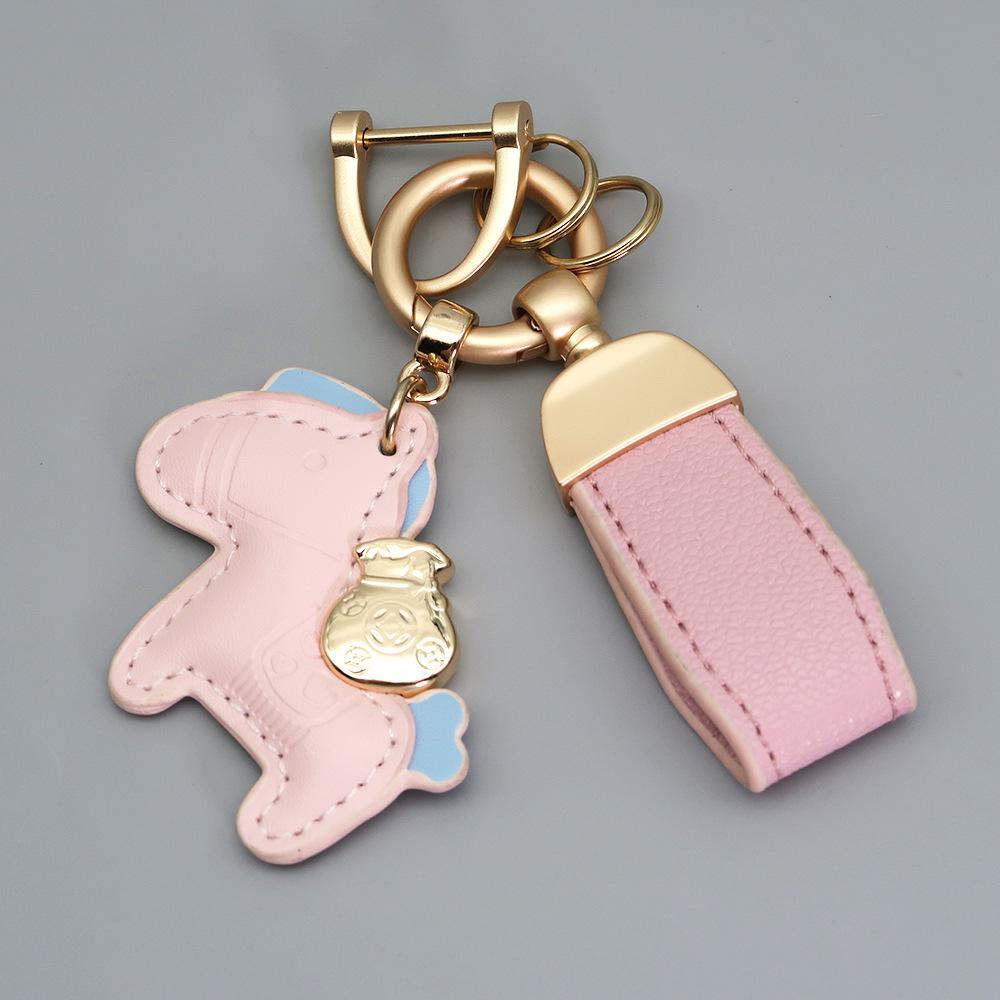 Kleiner Schaf- & Pferdeleder-Schlüsselanhänger mit Perlenanhänger - Gold