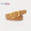 Women's Leather Belts for Jeans Dress Pants Ladies Waist Belt Skinny Belt with Fashion Gold Buckle