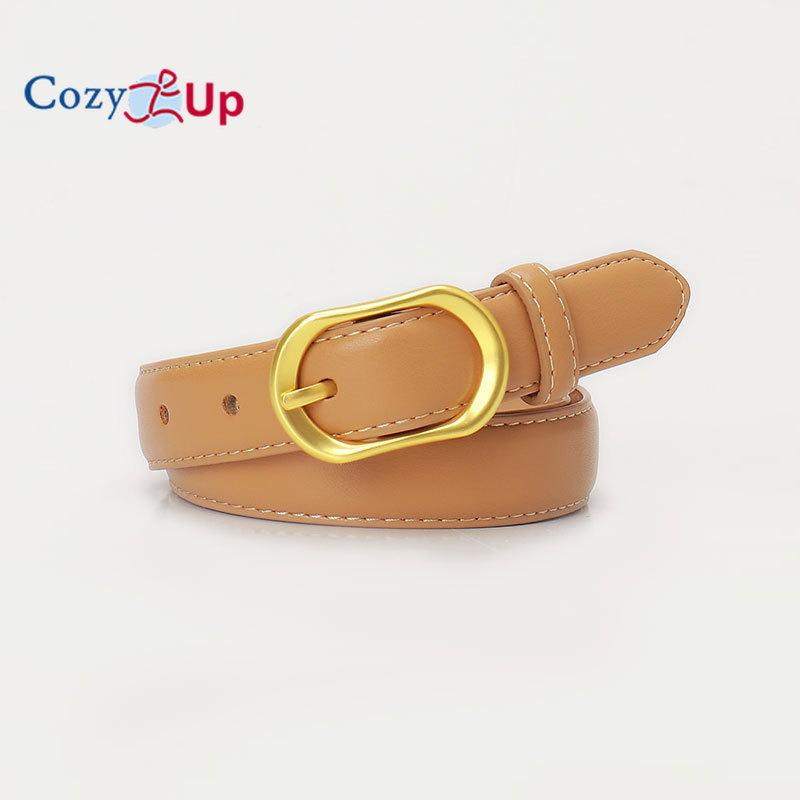 Women's Leather Belts for Jeans Dress Pants Ladies Waist Belt Skinny Belt with Fashion Gold Buckle