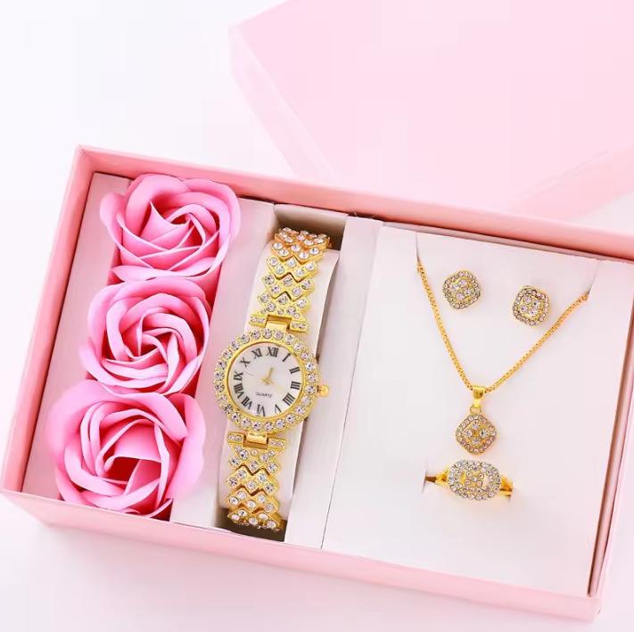 Popular Ladies Watch Fashion Casual Roman Numeral Quartz Set Full Diamond Bracelet Fashion Watch