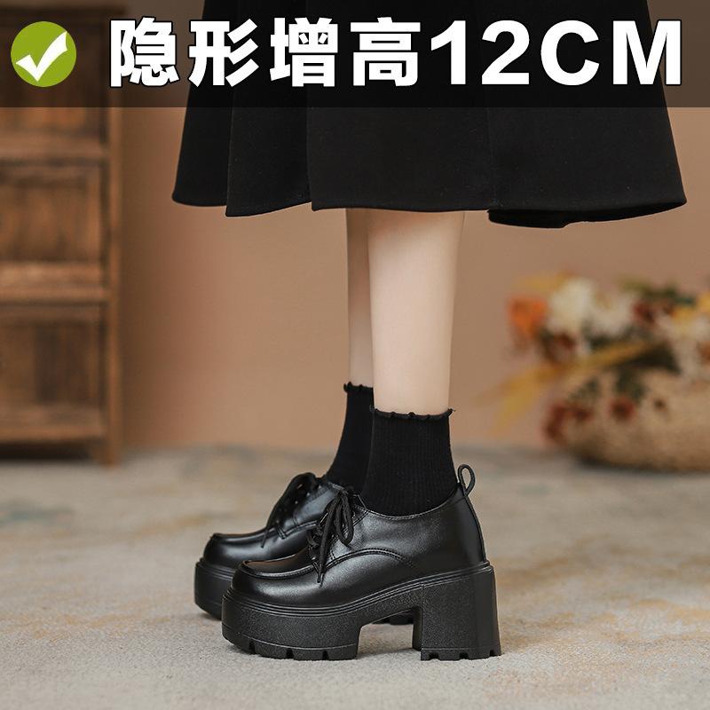 

Туфли-оксфорды на шнуровке на толстой подошве и толстом каблуке из маленькой кожи, новые весенне-осенние, с круглым носком, черные, универсальные, с внутренней высотой подъема 12 см 39 чёрный