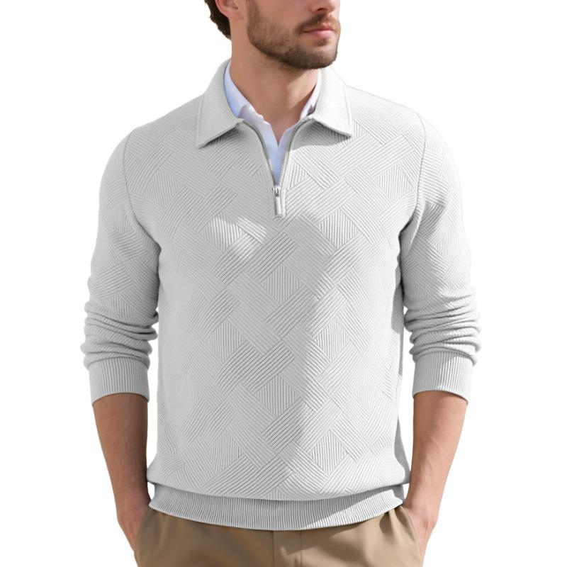 Men S European Size Jacquard Long Sleeve Turn Down Collar Casual Sweatshirt