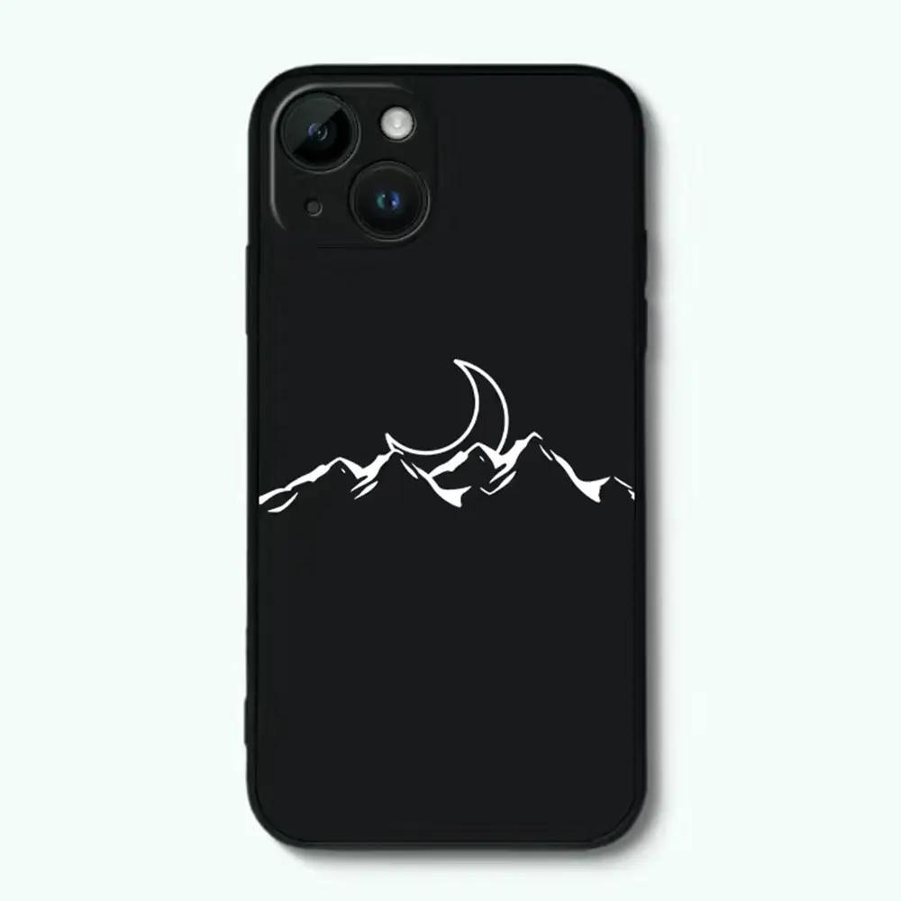 Line Mountain Scenery Phone Case for IPhone 16 15 Pro Max 13 12 11 XS MAX X 7 8 14 Plus Shockproof Simple Sun Moon Couples Cover