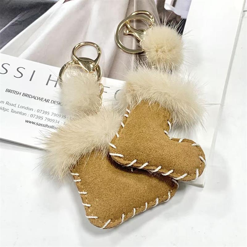 Mink Pom-Pom Fluff Ball Snow Boot Keychain Pendant Women  Accessory Phone Chain Backpack Hanging Girls Keyring Bag Charms