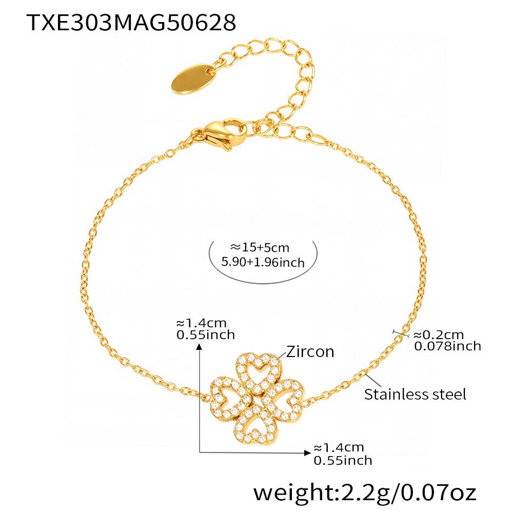 Qiong Yao 18K Gold-Plated Y-Shaped Heart and Clover Tassel Necklace with Diamonds