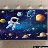 2D Galaxy Outer Space Backdrop - Astronaut & Colorful Planets Banner for Kids Space Themed Party Photoshoot