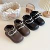 Girls French small leather boots 2025 autumn and winter baby girl lace princess short boots soft-soled British Martin boots