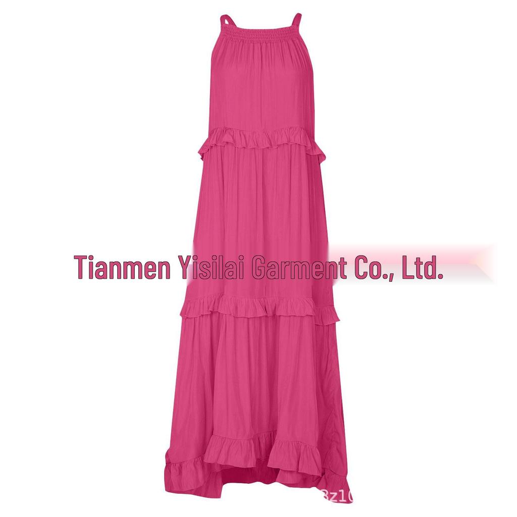 European and American 2025 Summer Ruffle Long Dress - Women's Flowing Holiday Beach Style
