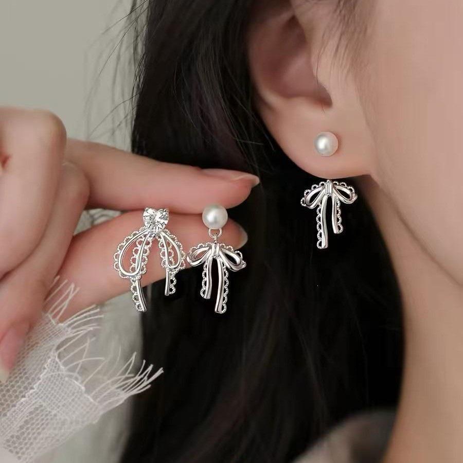 Sterling Silver Needle Lace Bow Earrings: Elegant 2026 Design for Women