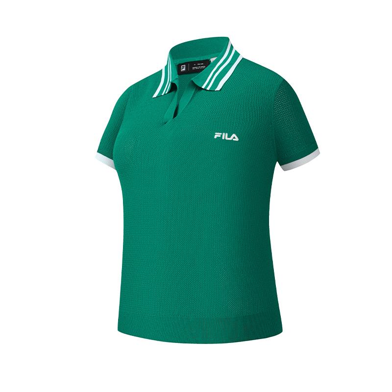 FILA Tennis Fashionable Versatile Polo Knit Short Sleeve Top Women tops Magic-Green A11W633404FDG S