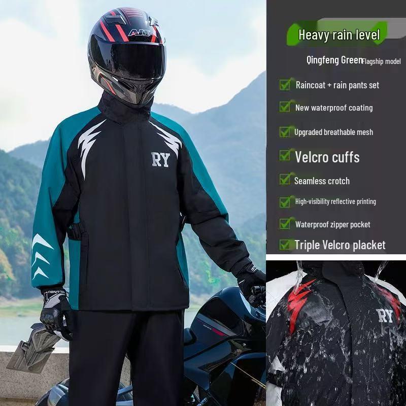 Men's Waterproof Raincoat and Pants Set - Stormproof Motorcycle Riding Gear