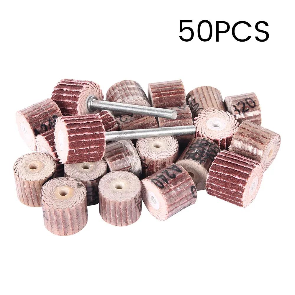 50Pcs Sanding Drum Kit 80/120/240/320/600 Grit Sanding Flap Wheel Polishing Grinding Sandpaper for Dremel Rotary Abrasive Tools