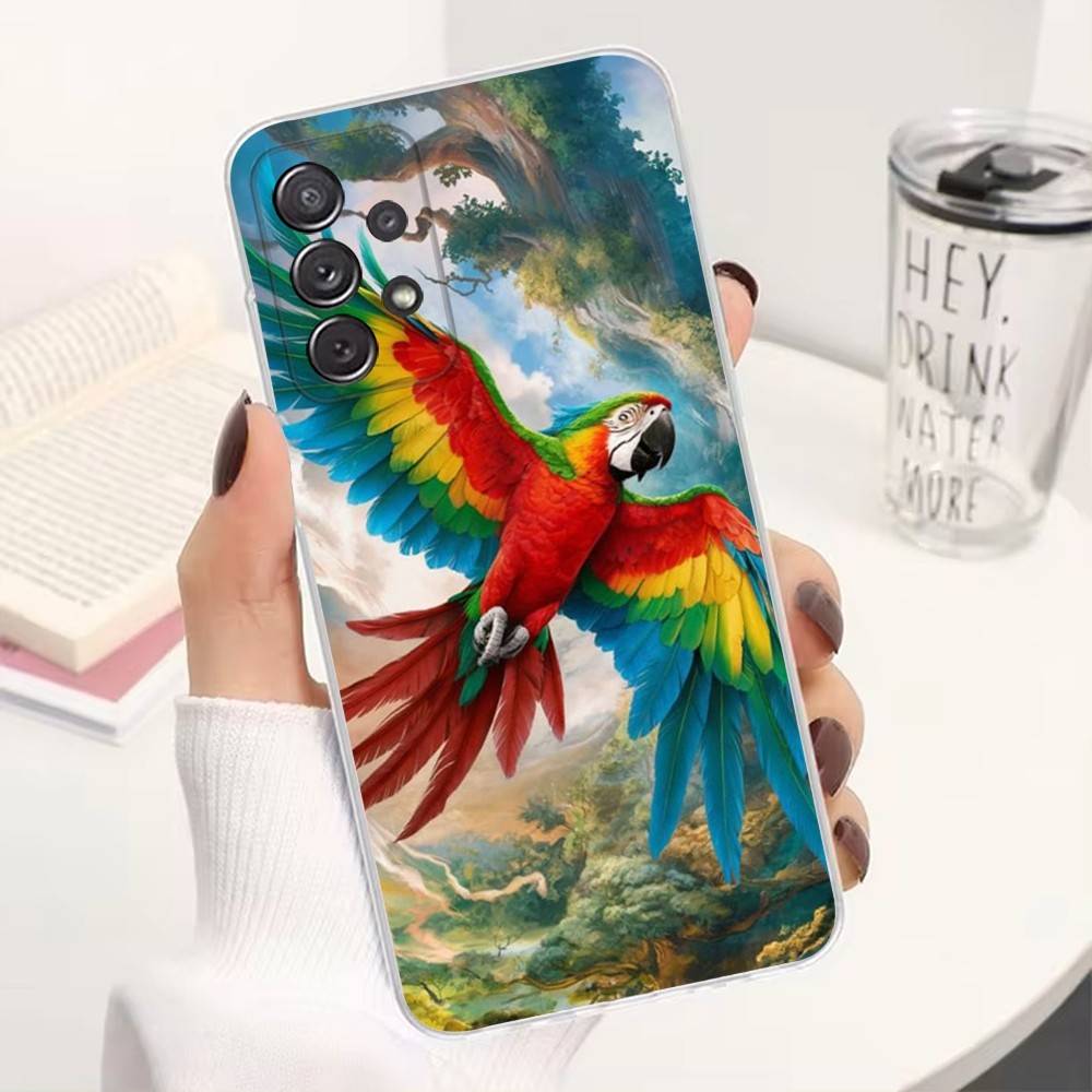 

A-Animal Parrot Bird Phone Case For Samsung A51,71,30,S21,10,20,Ultra,FE,Lite, S22,23,9,PIus,Transparent, Silicone SamsungS20lite