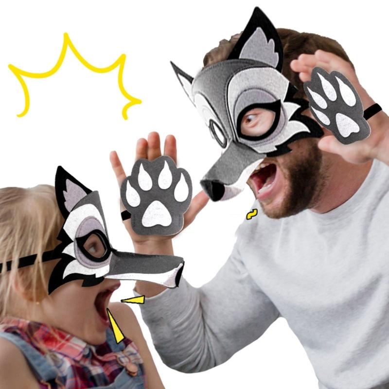 Set Costume Lupo Maschera Facciale Lupo Coda Lupo Guanti per Bambino Adulto Mascherata Compleanno Natale Halloween Costume Animale