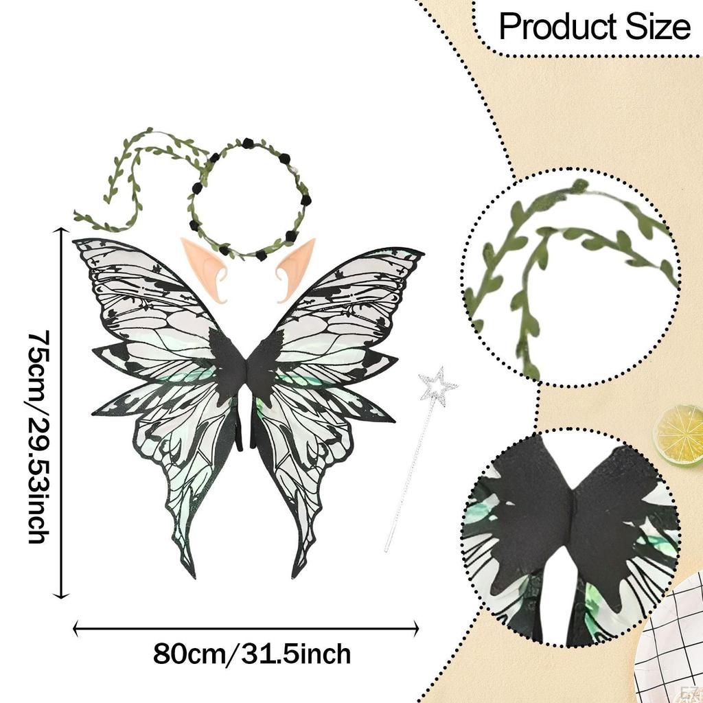 Fairy Wings Adult Kids Decoration Elf Wreath Headdress Props Butterfly Costumes