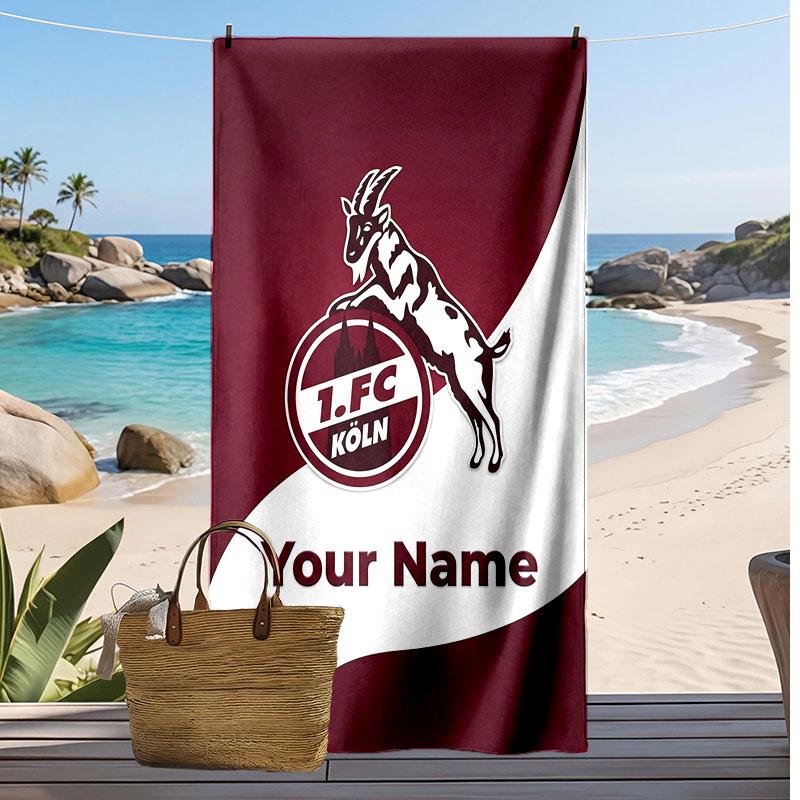 FC Köln Personalisiertes Bedrucktes Strandtuch Fußballlogo Unterstützung Benutzerdefinierter Name Text Absorptionsfähiges Handtuch für Sport Reisen Besonderes Geschenk