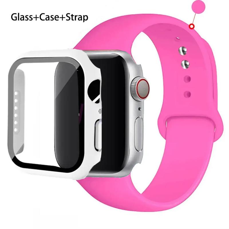 Szkło + etui + pasek do zegarka Apple Watch 44 mm 45 mm 42 mm 41 mm 40 mm 38 mm Silikonowy pasek do zegarka Bransoleta iWatch seria 8 9 7 6 5 4 3 SE