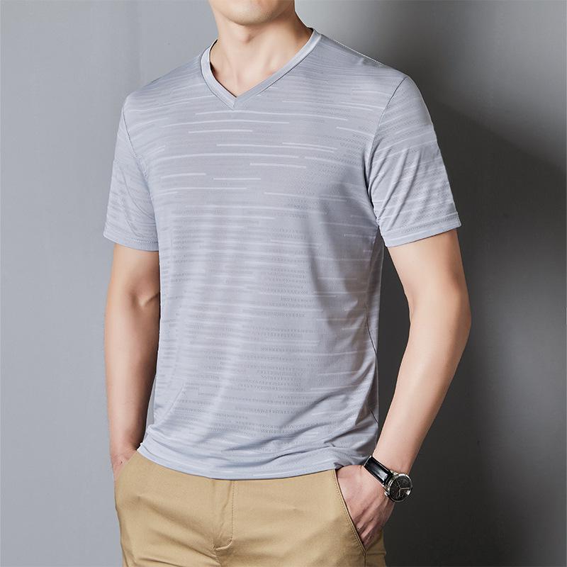 Men's Plus Size V-Neck Ice Silk Short Sleeve T-Shirt - Trendy, Loose Fit for Summer