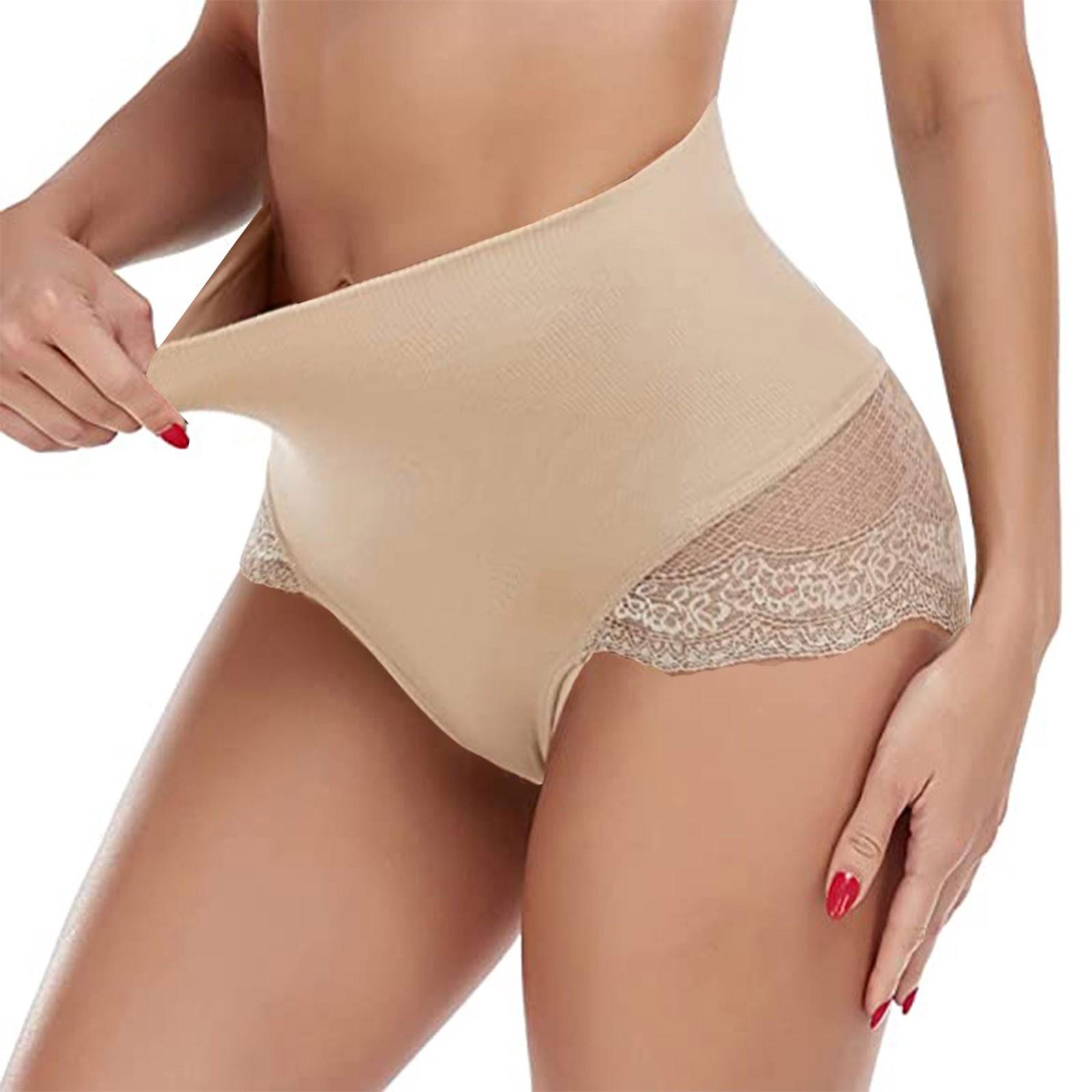 High Waist Shaping Panties for Women Plus Size Lace Trim Body Shaper Underwear Slimming Control Tummy Briefs Stretch Fabric M