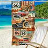 1Pc Route 66 Retro Beach Towel, Ultra Soft Quick Dry Large Towel For Pool Travel Road Trip, Ideal Gift For Car Lovers