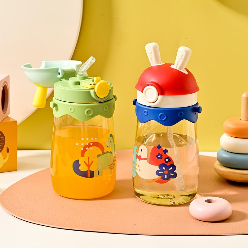 Adorable Cartoon Baby No-Spill Cup Baby Leak-Proof Cup Lightweight To Carry Summer Straw Drinking Cup Pc Plastic Cup