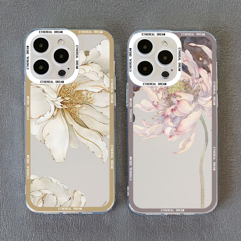 Vintage Flower Clear Phone Case For iPhone 12 11 13 Pro Max 15 14 Pro Max 7 8 14 15 Plus SE2 X XR XS Butterfly Plant Back Covers