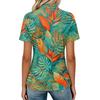 Women's Casual Polo Collar Short Sleeve Top Loose Fit Tropical Leaf Floral Print Shirt Summer Lightweight Blouse