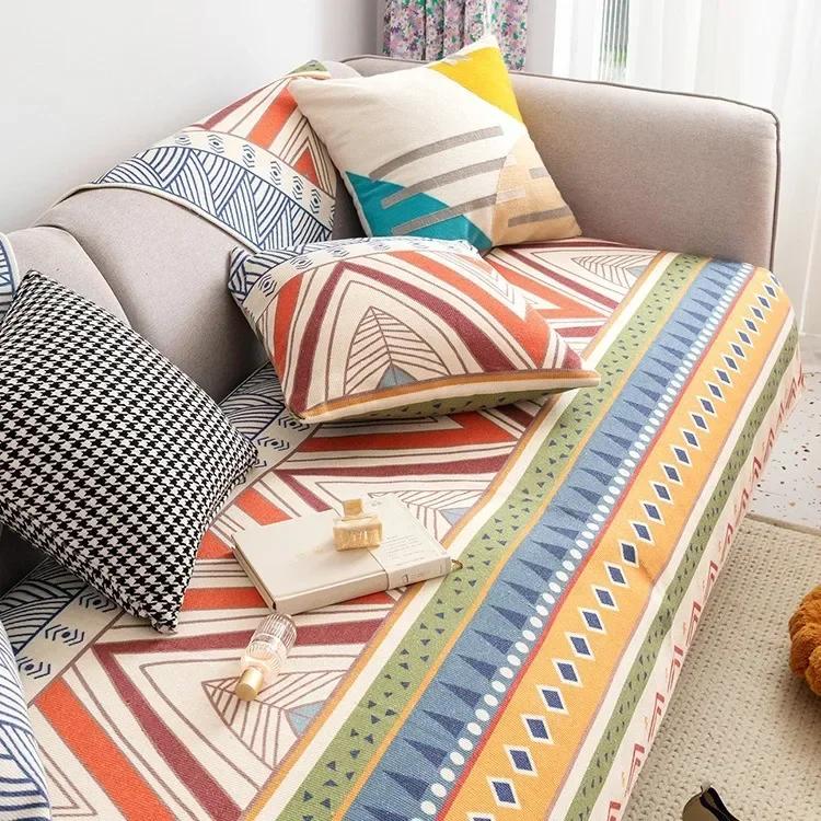 Cuscino per Divano in Cotone Lino Federa Universale per Tutte le Stagioni Copridivano Bohemien Motivo Geometrico Antiscivolo Asciugamano per Divanetto