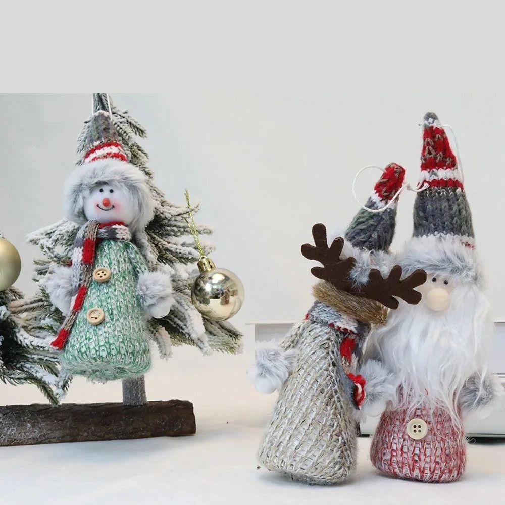 2pcs Colorful Christmas Plush Dolls Cloth Santa Claus Figurine Christmas Tree Hanging Pendant  Prop