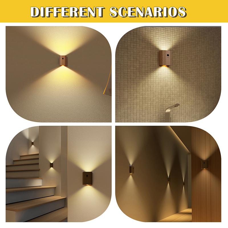 Gift Induction Wall Lamp Sensor Wall Light ED Light for Bathroom Hallway Bedroom Wood LED Multipurpose Magnetic Wall Lamp