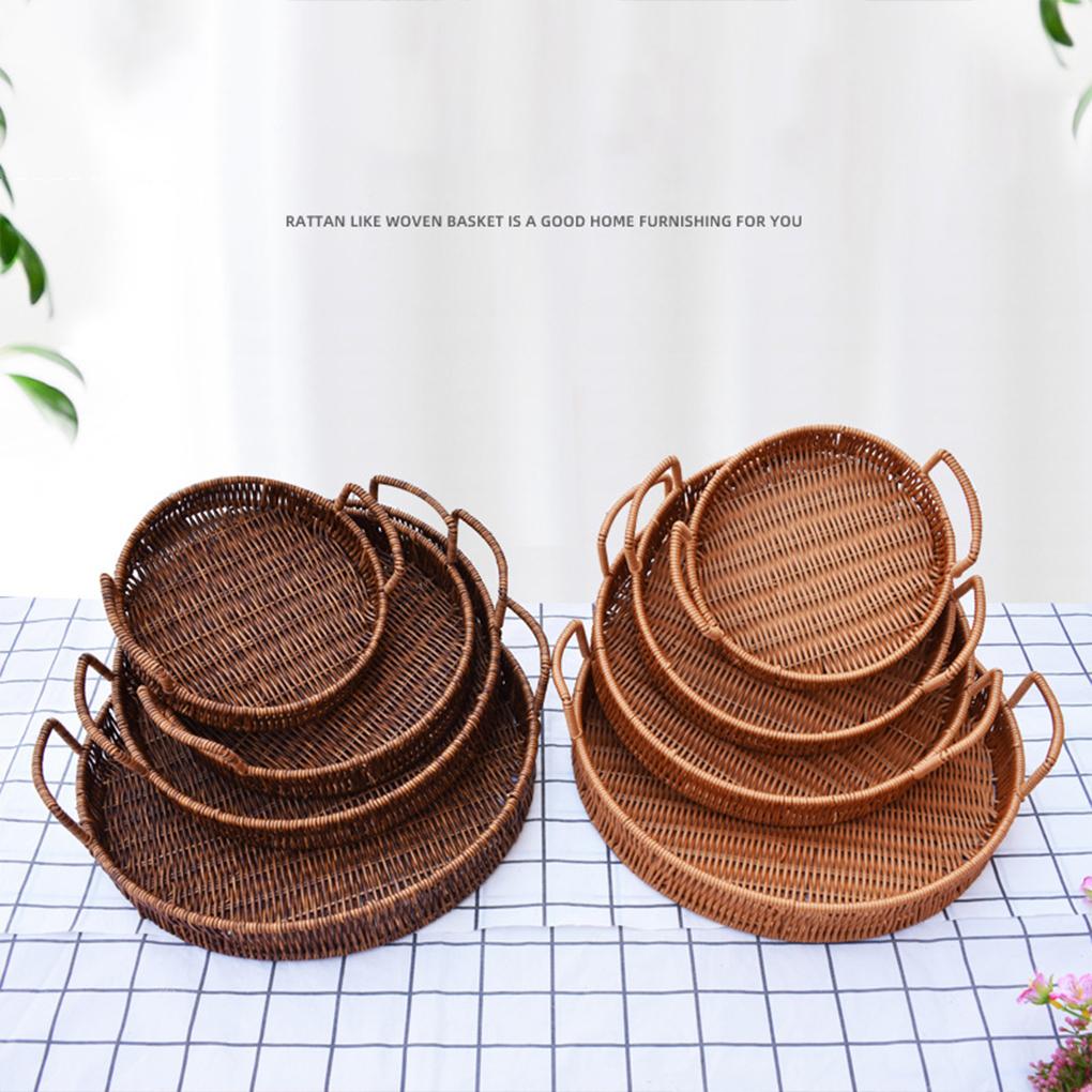 Ručně pletený podnos Kulaté úložné podnosy s rukojetí Lehká mísa na ovoce Přenosný kuchyňský úložný koš pro domácnost