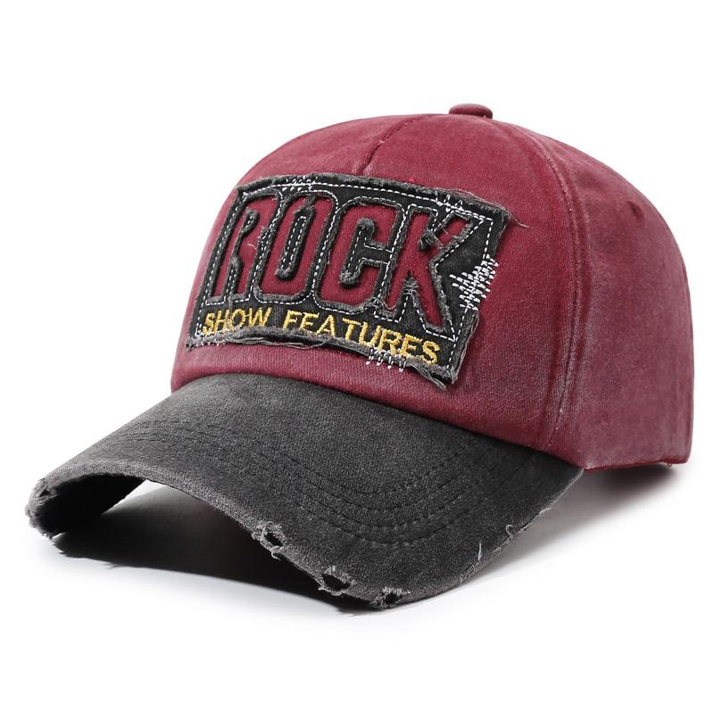 Embroidery Rock Hat Men'S Washed Cotton Splicing Baseball Cap Retro Retro Hip Hop Cap Women