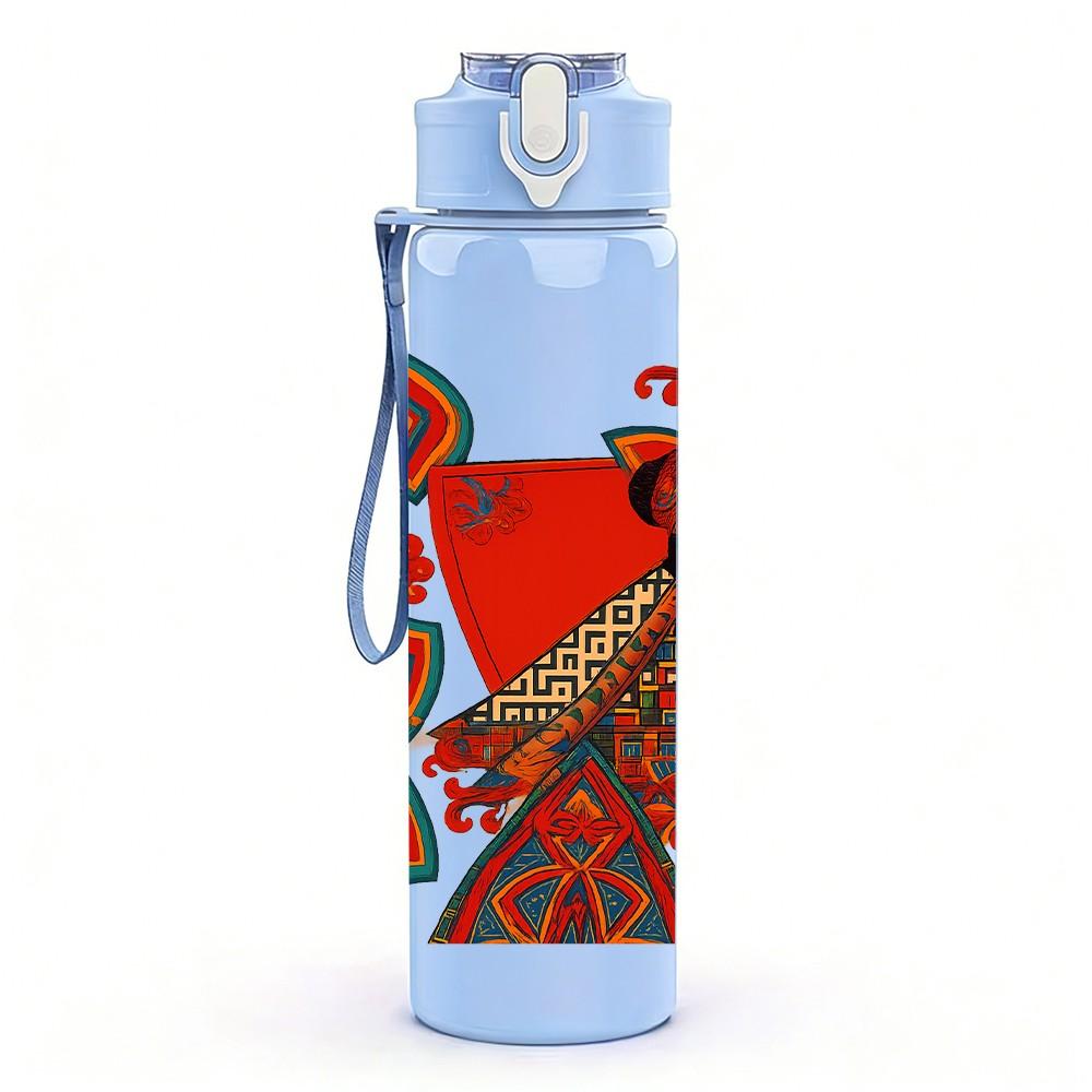 1PC Folk Style Bird Floral Frame 750ml Color Plastic Sports Water Bottle Leakproof Flip Straw Lid For Sports Office Home Use