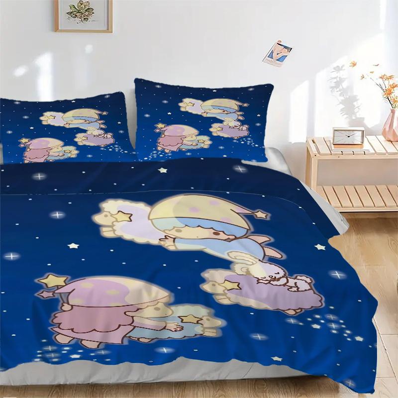 

3pcs Little twin stars Sanrio Bedding Set, Including 1 Quilt Cover and 2 Pillow Shams,Soft and Comfortable Home Bedroom Fabric 135x200cm