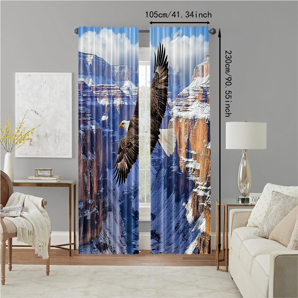 Versatile Polyester Transparent Curtains Home Decoration Majestic Eagle Snowy Canyon Use Bedrooms Living Curtain Set Of 2 Made Washable Bedroom Ready