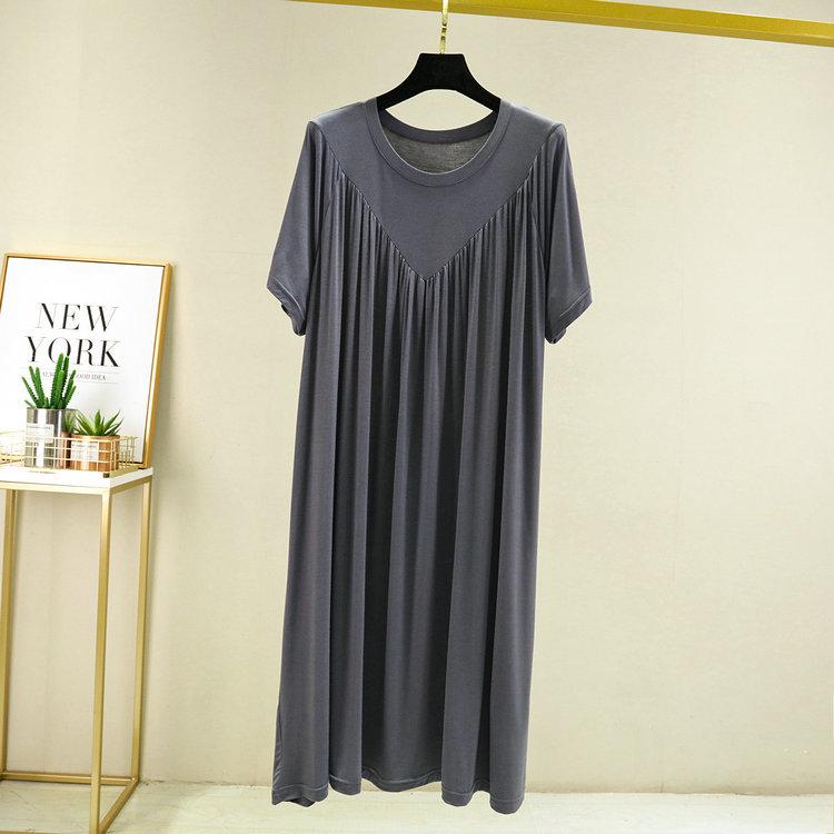 Summer Plus Size Modal V-Neck Pleated Dress - Casual Loose Short Sleeve Sleepwear