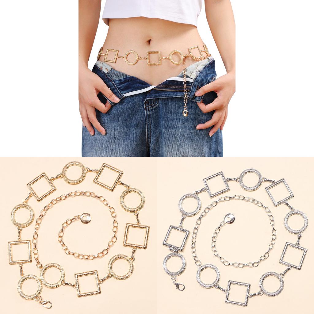 Modern Metallic Waist Chain With Geometric Patches For Women Summer Fashion Accessories