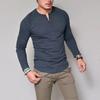 Mens Long Sleeve Henley T Shirt Solid Color Slim Fit Casual