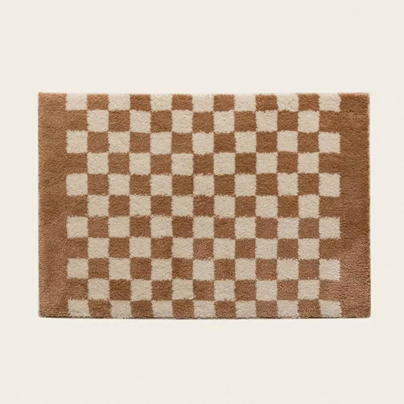 Plush Velvet Tufted Grid Rug Bedroom Bathroom Entryway Non-Slip Absorbent Floor Mat