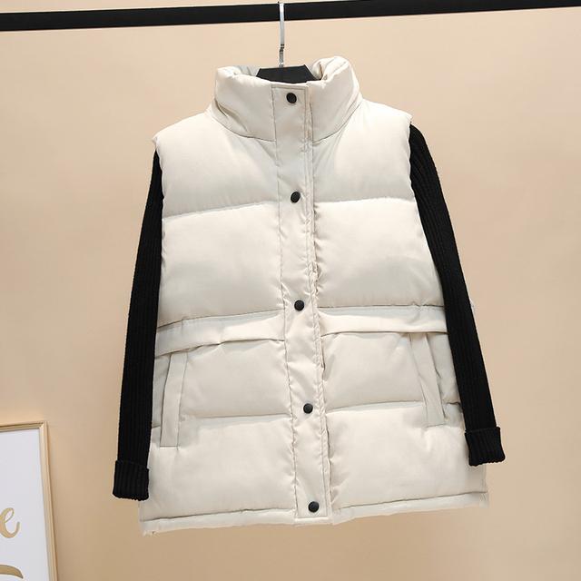 Winter Women Vest Coat Solid Sleeveless Down Cotton Button Pockets Female Coats Padded Winter Casual Outerwear