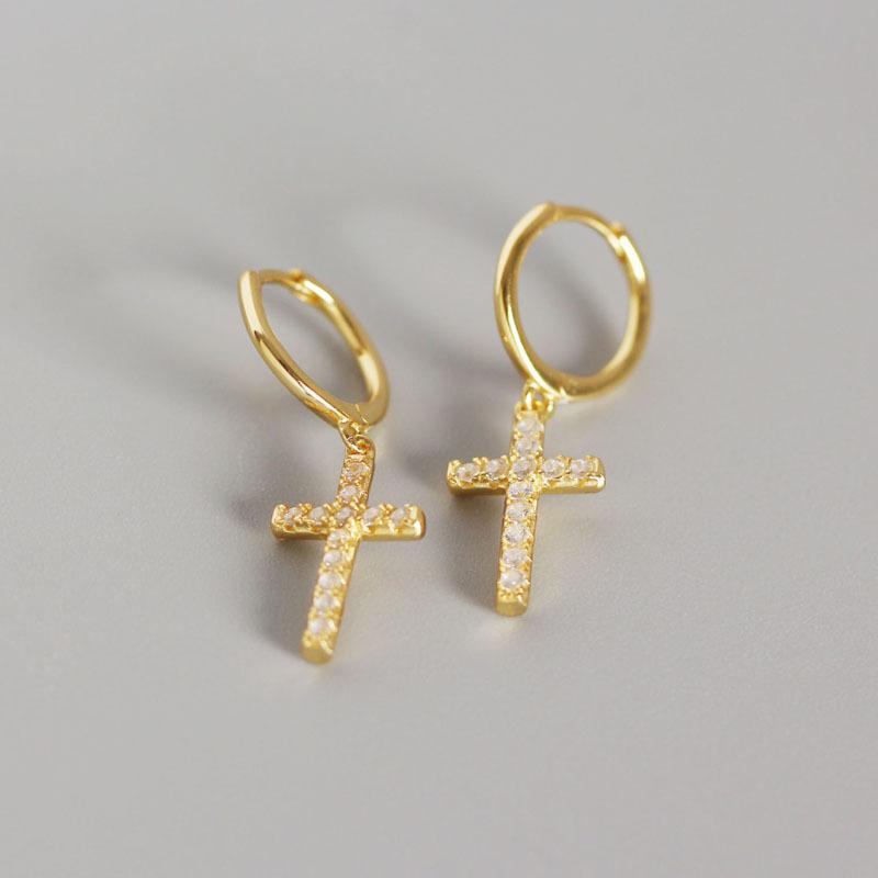 Classic Cross Micro Set Diamond Earrings - Women's Ear Clasp Zirconia Earrings - Versatile and Elegant Earrings
