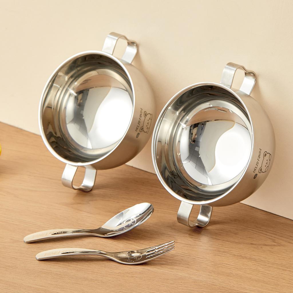 Kid Rice Bowl Heat-resistant 316 Stainless Steel Food Container Kitchen Dinnerware Double Handle Children's Soup Bowl