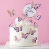 1 Set Purple Pink Butterfly Cake Decoration Happy Birthday Topper Handmade Painted for Wedding Party Baby Shower DIY Decorations