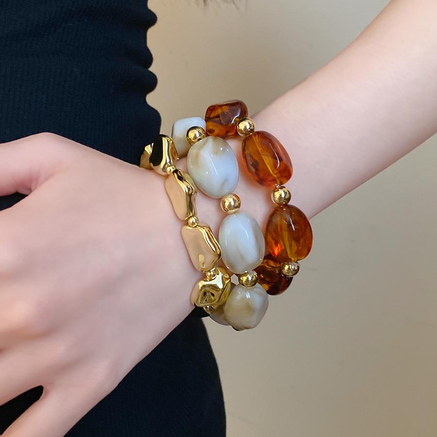 Colorful Jade Geometric Acrylic Bracelet - Retro, Simple, & Fashionable with a High-End Feel