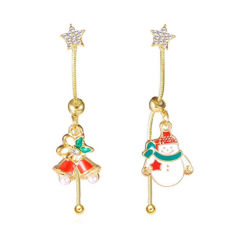 Asymmetric Moving Santa Claus Christmas Tree Drop Earrings For Women Zircon Star Snowman Bell Long Tassel Earring Party Jewerly